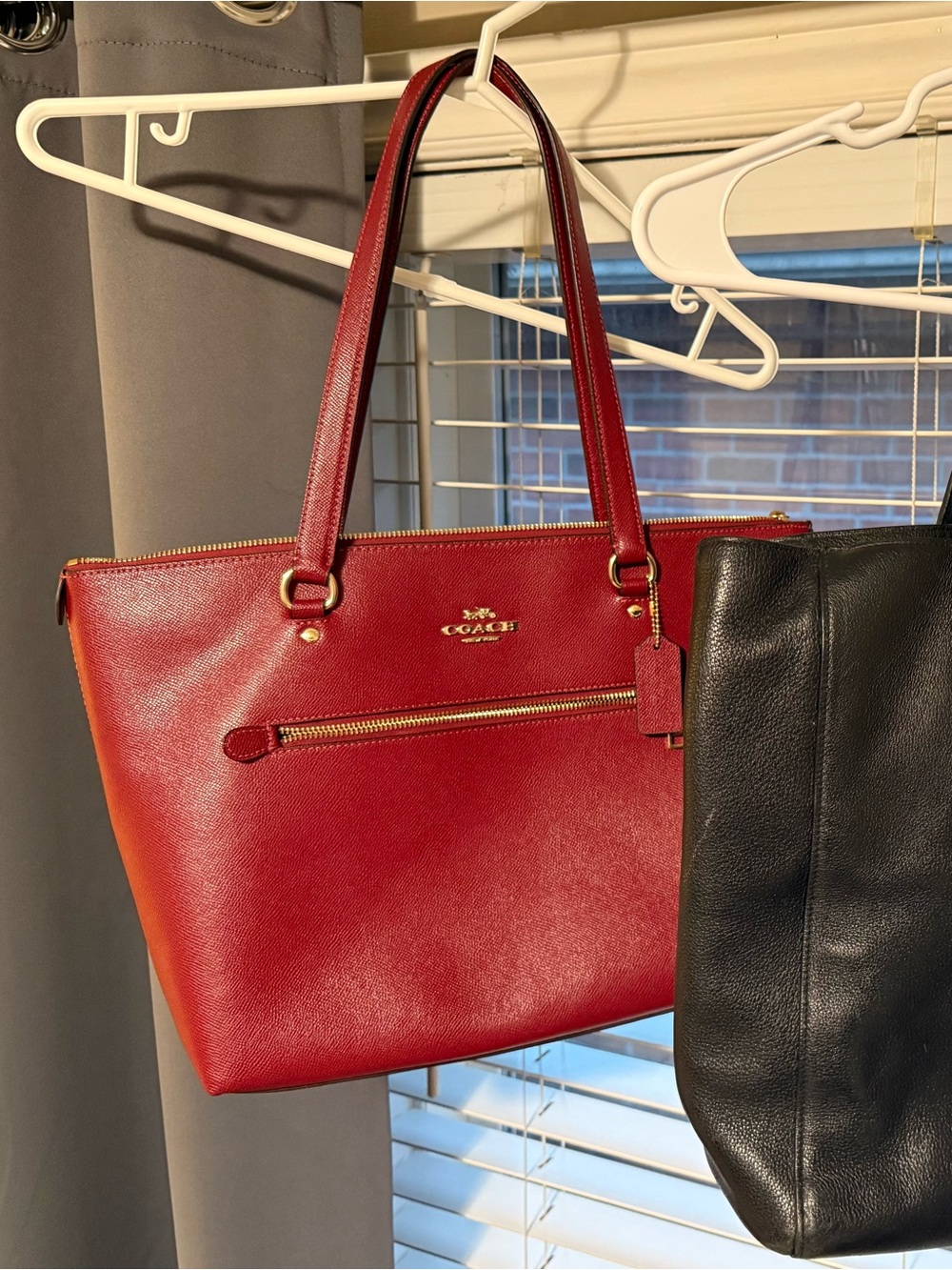 Coach Red Leather Tote with Gold Tone Hardware